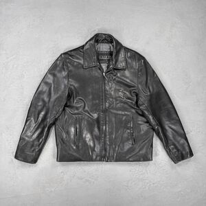 Collezione Lightweight Black Leather Zip Front Jacket Men's Large